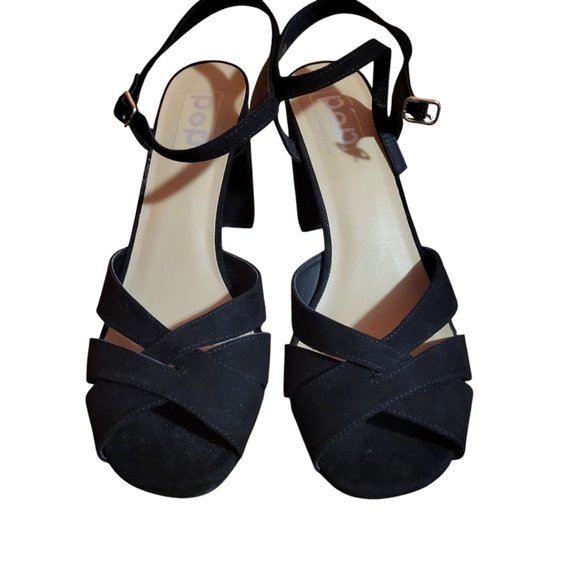 Pop Women's Garcelle Black Block Pin Up Style Ankle Strap Heels Size 11 - Picture 2 of 7